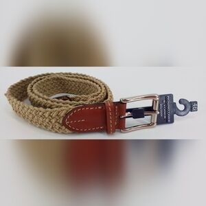 Nwt Roundtree & Yorke Khaki Woven & Brown ITALIAN LEATHER Mens BELT Sz 46